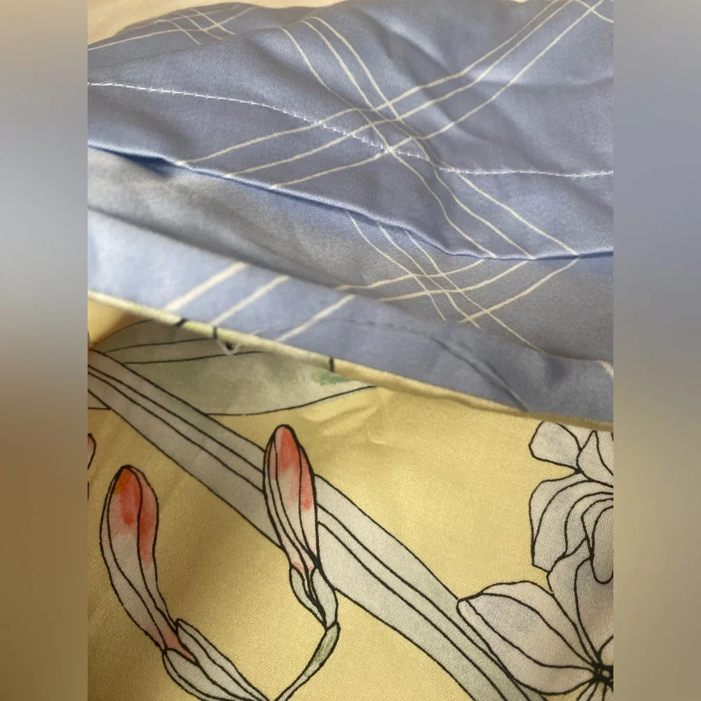 Charter Club Sateen Hydrangeas King Pillow Shams Yellow/Blue Cotton 2pc EUC